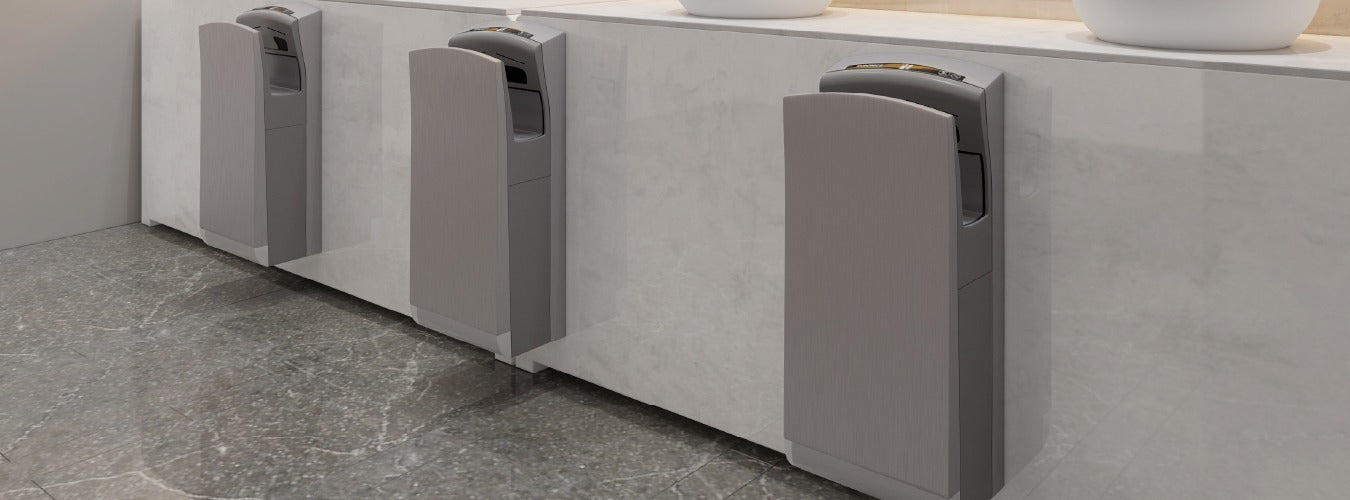 Image of Eco-friendly hand dryer over tissue papers and paper dispensers