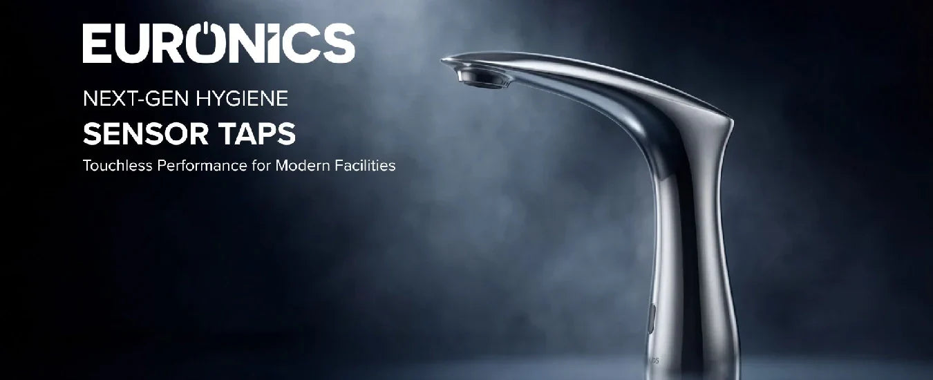Image of Modern touchless sensor tap for hygiene-focused washrooms, sleek chrome design with mist effect