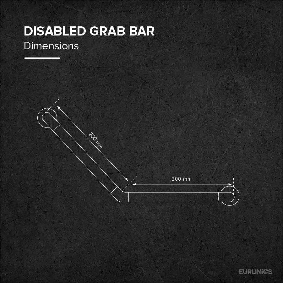 Image of Dimension diagram for Euronics Industries nylon-coated disabled grab bar showing 200 mm lengths.