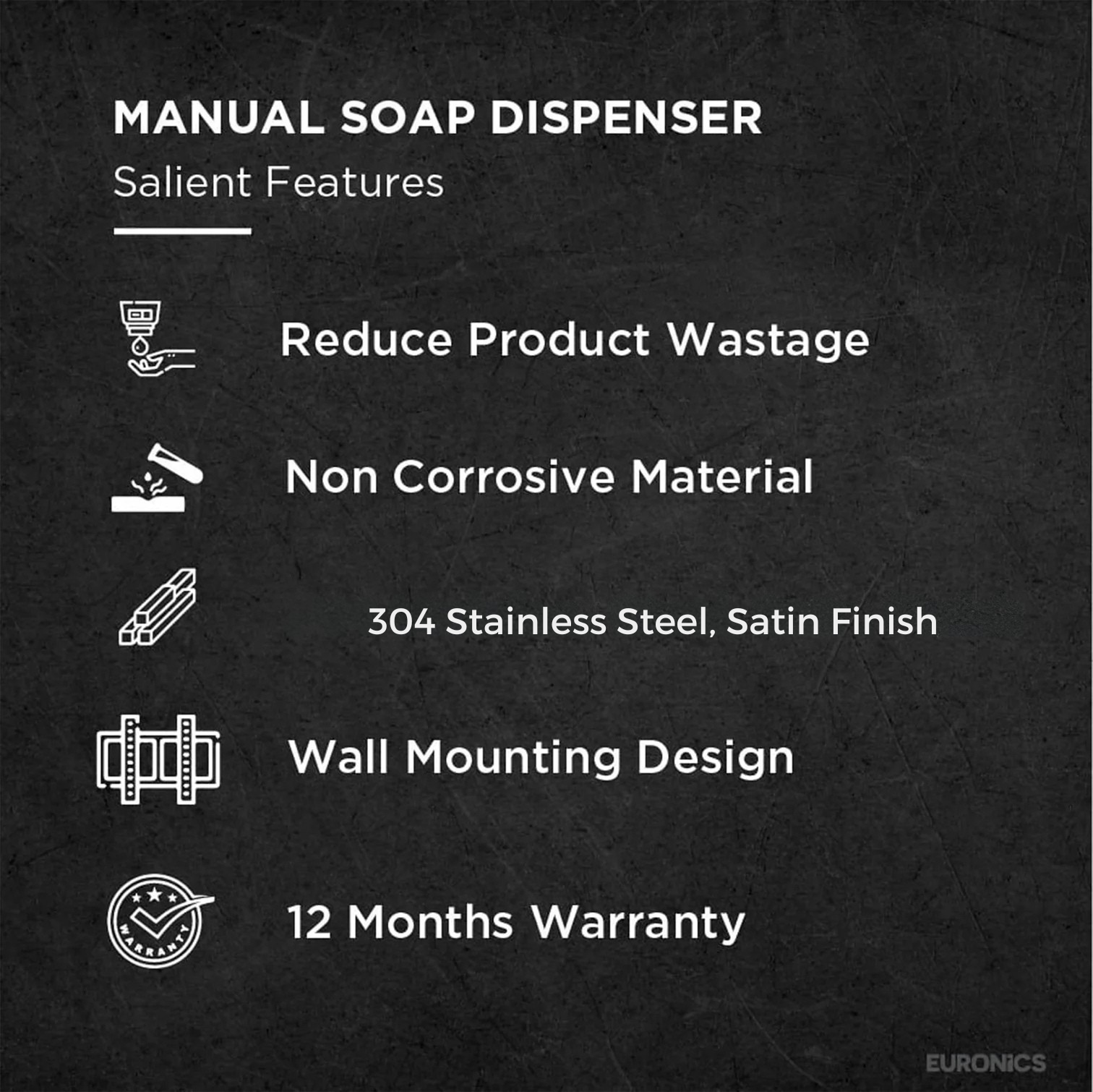 Image of ES15 | Manual Soap Dispenser | Stainless Steel | Wall Mounted