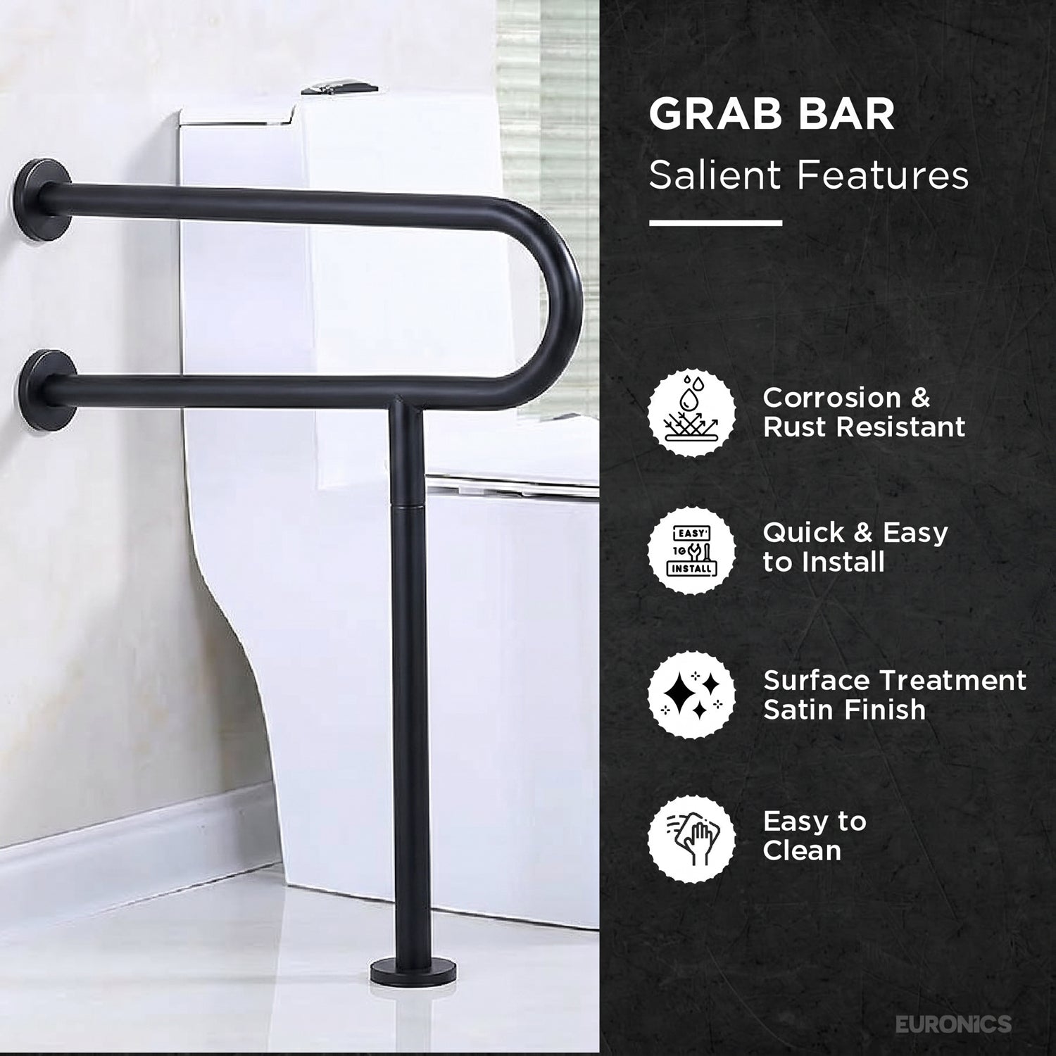 Image of EGR03U-Shaped Stainless Steel Disabled Grab Bars for WC, Washbasin & Urinal Areas