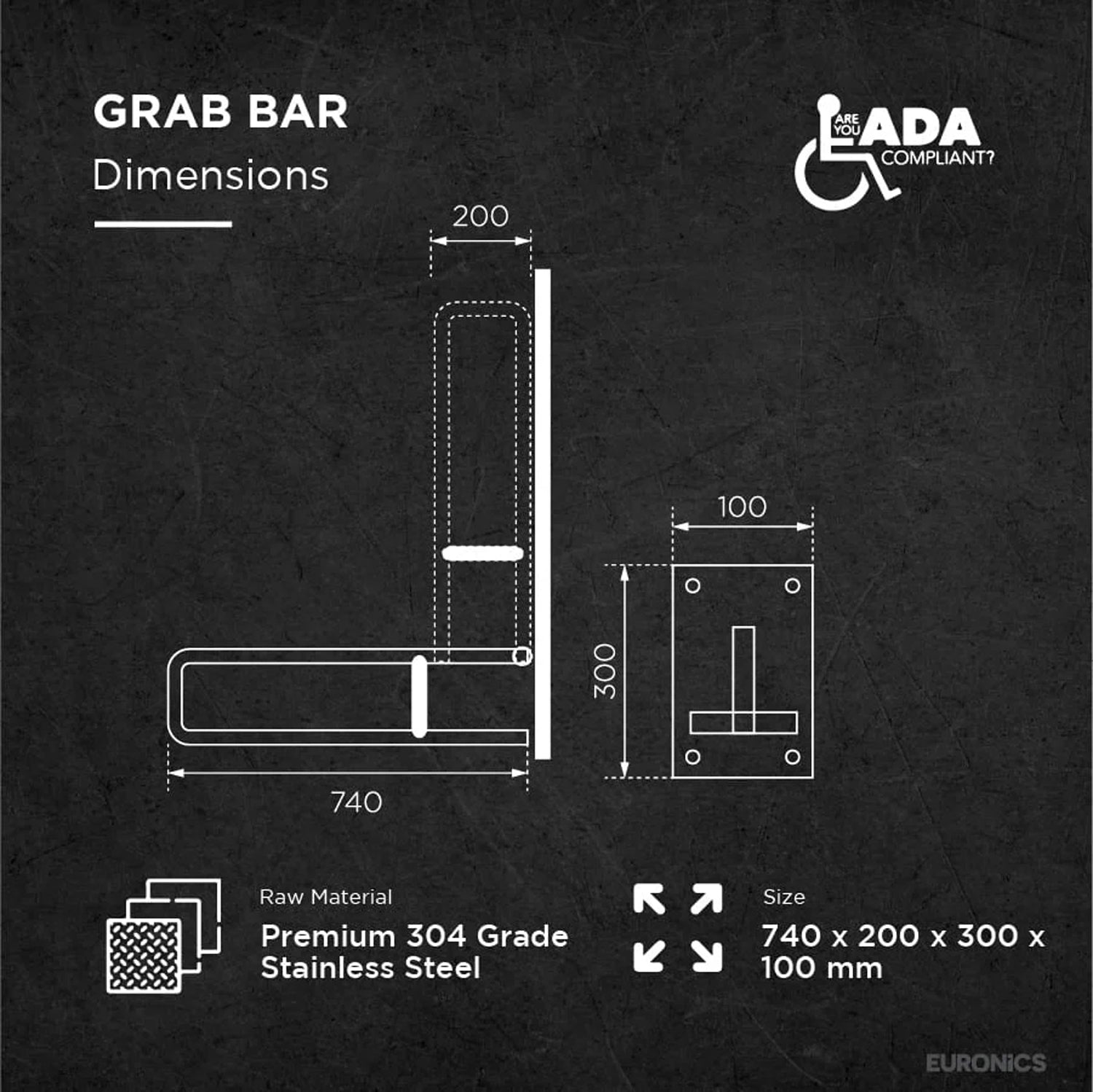 Image of EGRS02 Swing-Type Stainless Steel Grab Bar for WC Areas