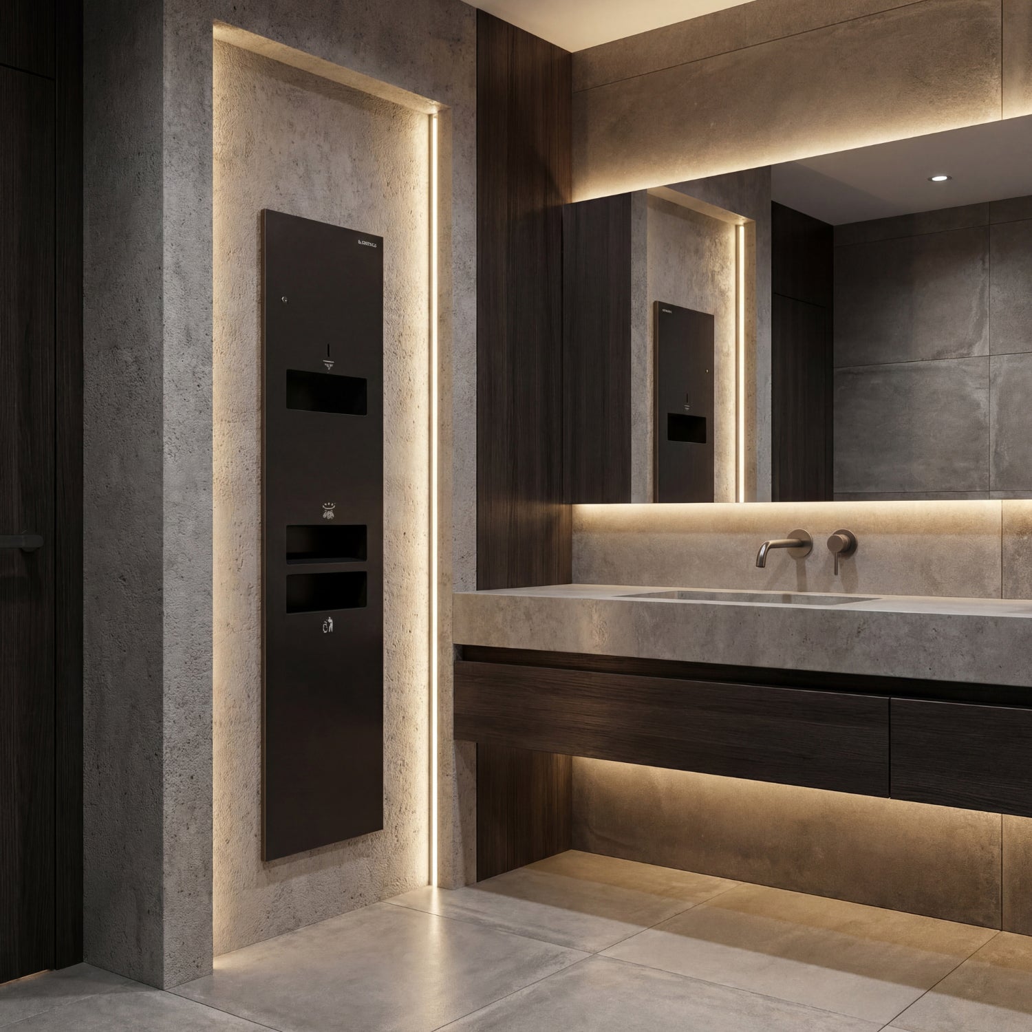 KMR2N — Hand Dryer + Tissue Dispenser + Waste Receptacle Recessed All-in-One Hand Hygiene Station for Commercial Washrooms