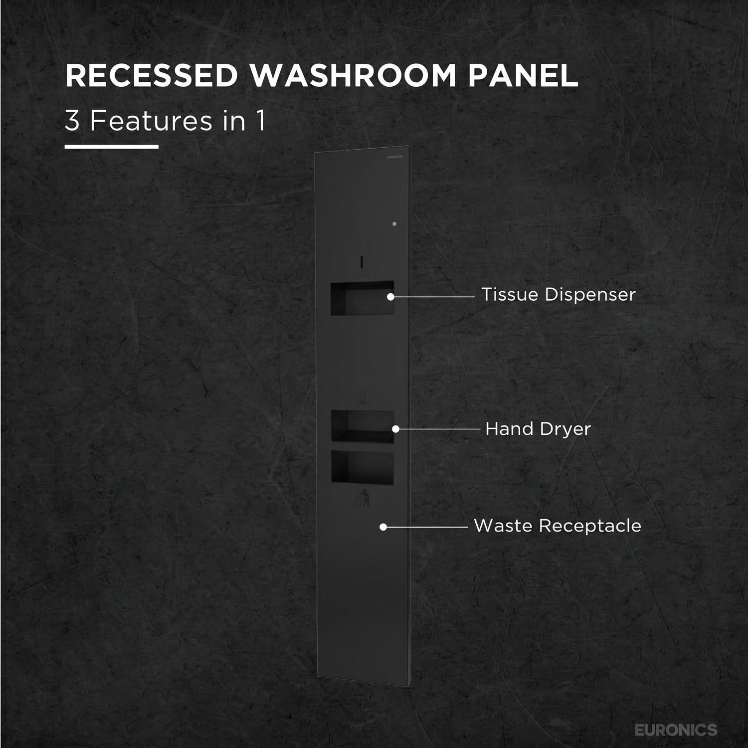 KMR2N — Hand Dryer + Tissue Dispenser + Waste Receptacle Recessed All-in-One Hand Hygiene Station for Commercial Washrooms