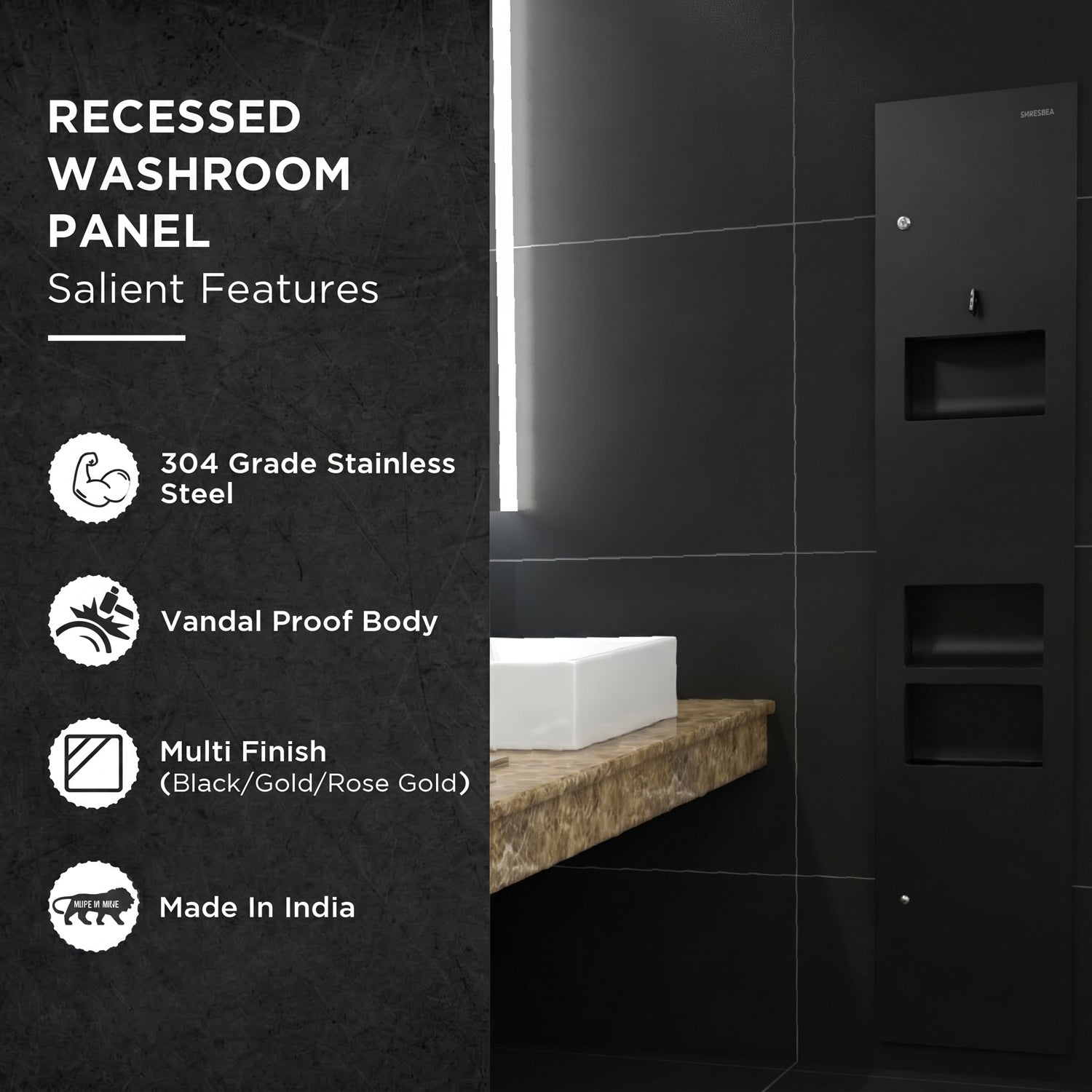 KMR2N — Hand Dryer + Tissue Dispenser + Waste Receptacle Recessed All-in-One Hand Hygiene Station for Commercial Washrooms