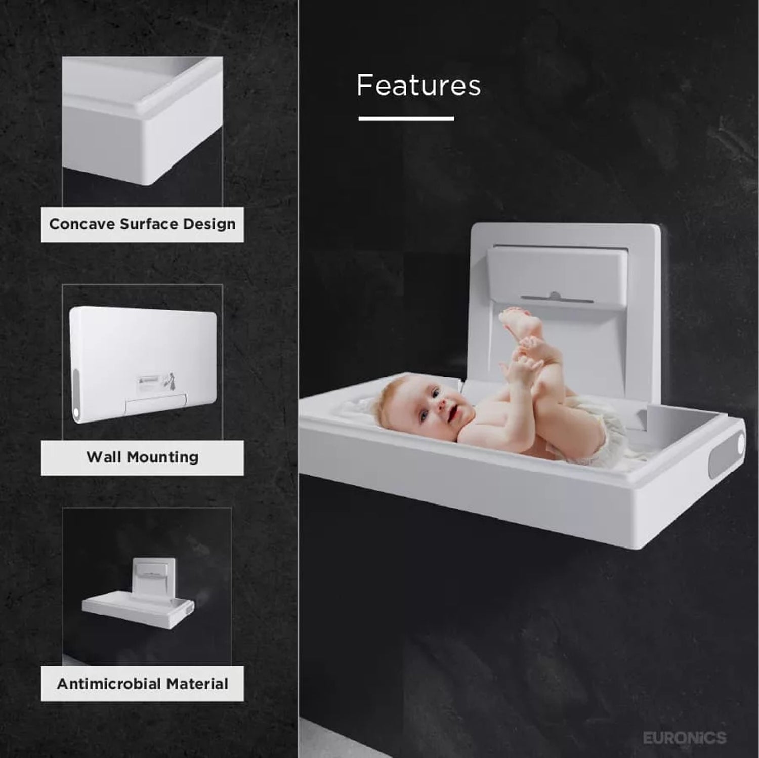 Image of EDC1 Baby Diaper Changing Station Wall-Mounted HDPE Baby Diaper Changing Station for Commercial Washrooms