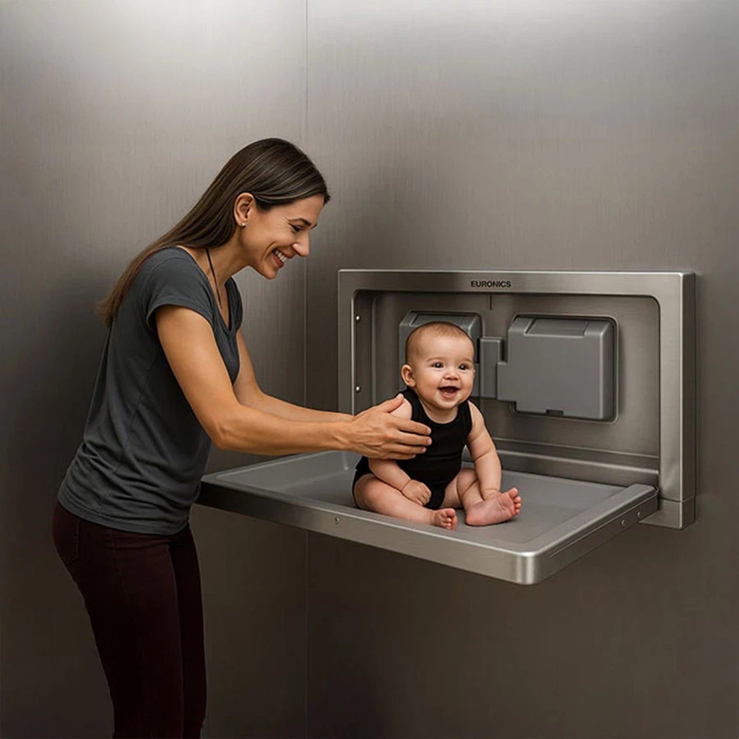 Image of EDC3S Baby Diaper Changing Station (Steel) Wall-Mounted Stainless Steel Baby Diaper Changing Station for Commercial Washrooms