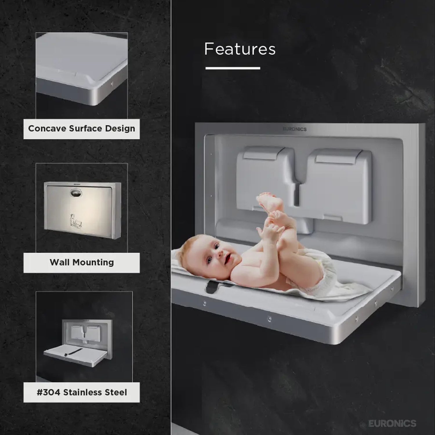 Image of EDC3S Baby Diaper Changing Station (Steel) Wall-Mounted Stainless Steel Baby Diaper Changing Station for Commercial Washrooms
