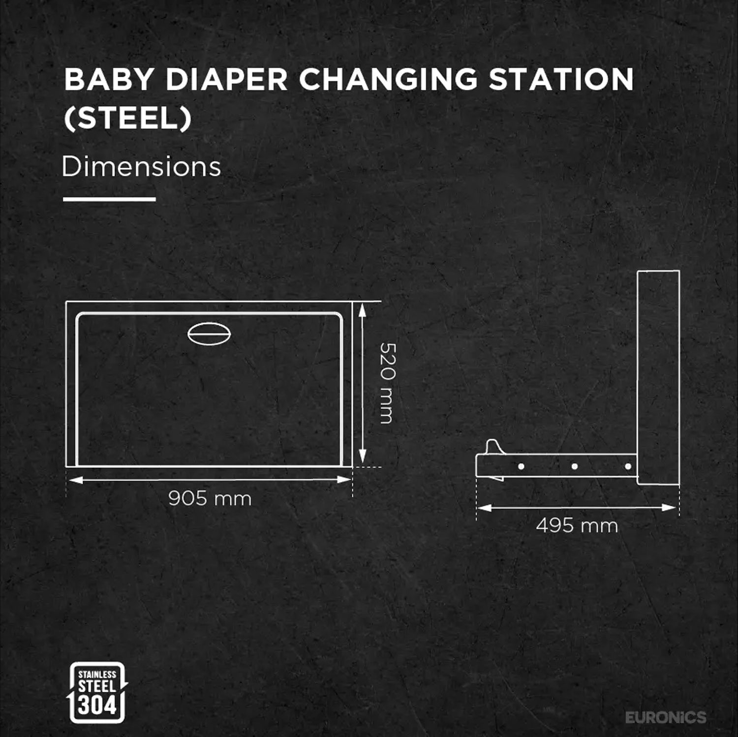 EDC3S Baby Diaper Changing Station (Steel) Wall-Mounted Stainless Steel Baby Diaper Changing Station for Commercial Washrooms