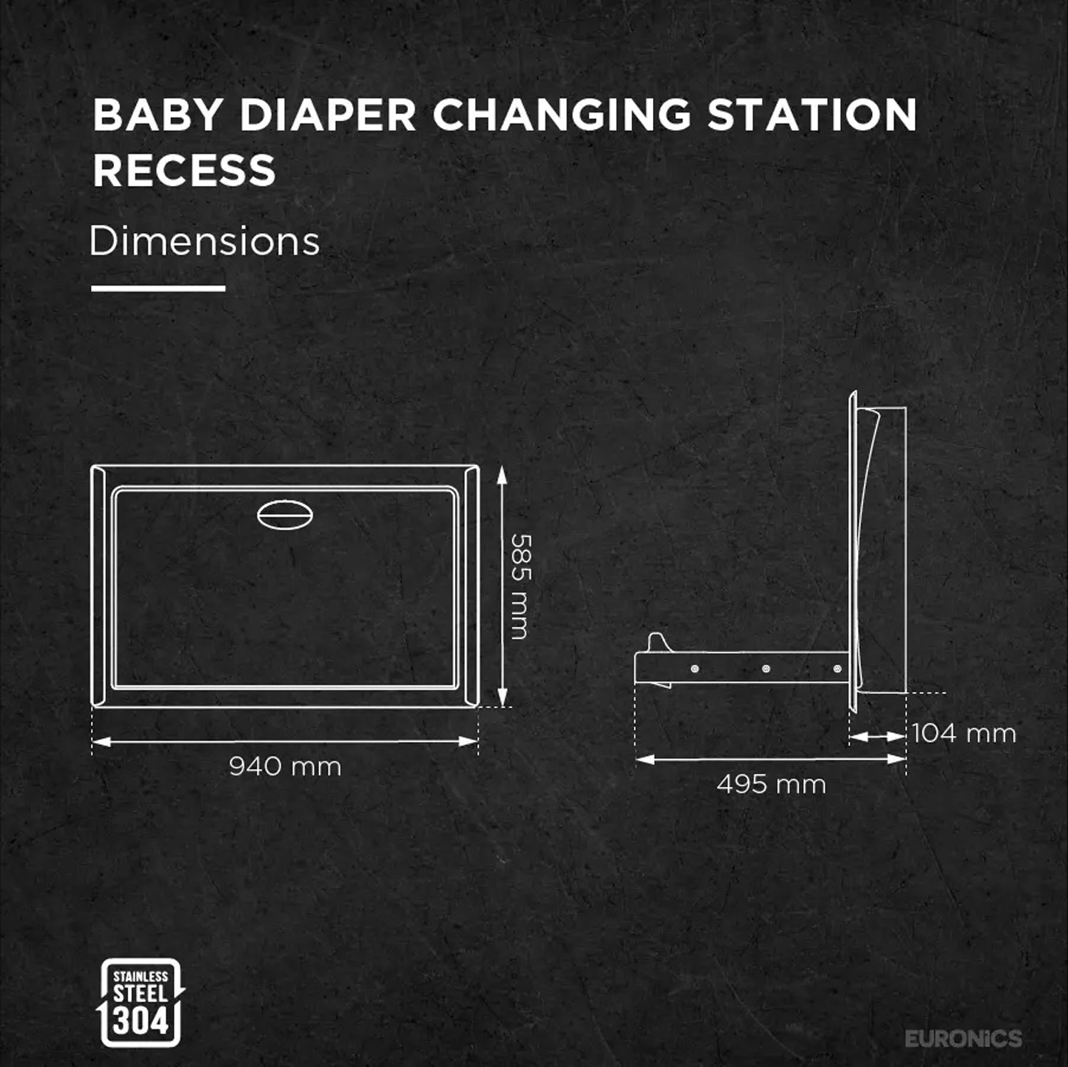 Image of EDC4R Baby Diaper Changing Station (Recessed) Recessed Stainless Steel Baby Diaper Changing Station for Commercial Washrooms