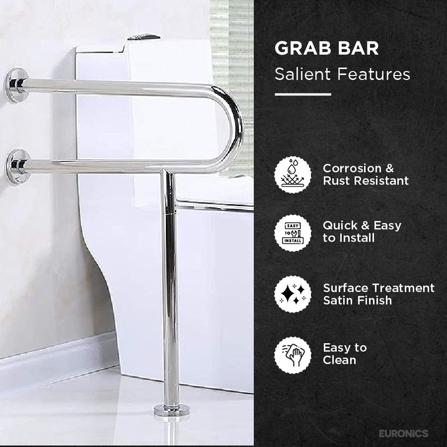 Image of EGR03U-Shaped Stainless Steel Disabled Grab Bars for WC, Washbasin & Urinal Areas
