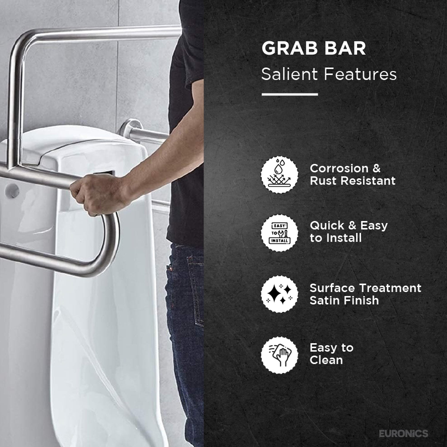 Image of EGR5U Stainless Steel Safety Grab Bar for Urinal Areas