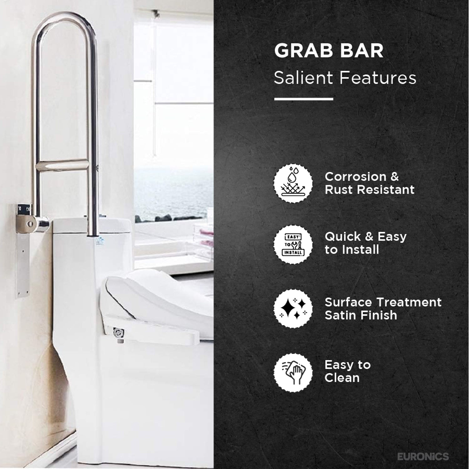 EGRS02 Swing-Type Stainless Steel Grab Bar for WC Areas