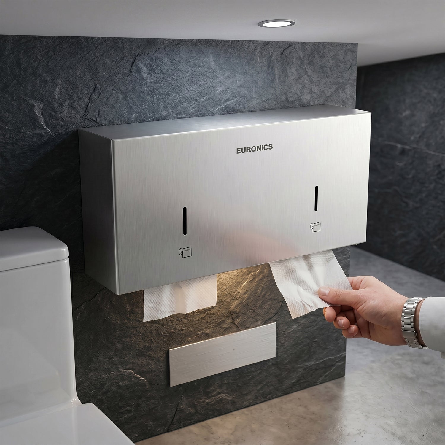 EJ44 Mobile Twin Jumbo Roll Dispenser with Stainless Steel Stand for WC Areas