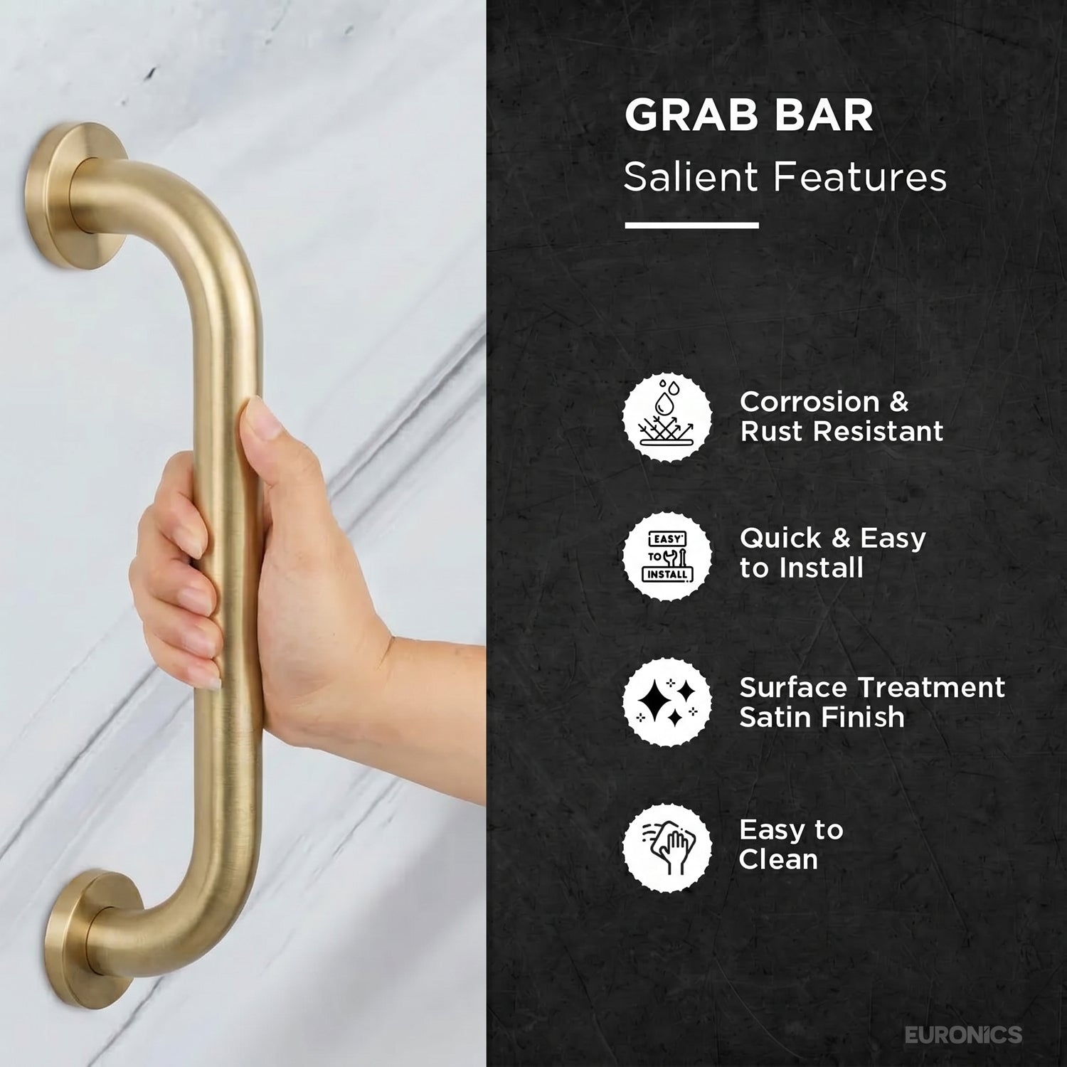 Straight Stainless Steel Disabled Grab Bar for WC Areas - eur-GEGR01