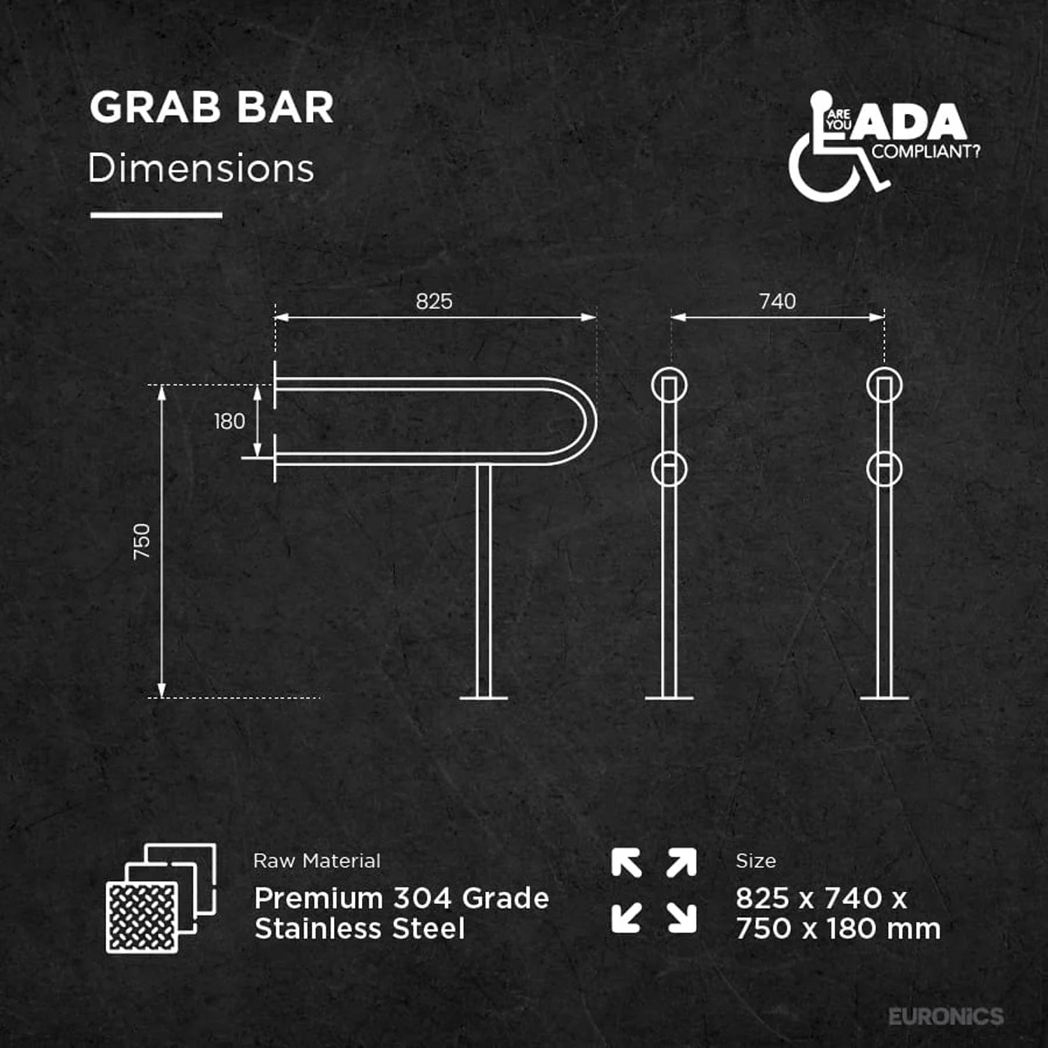 EGR03U-Shaped Stainless Steel Disabled Grab Bars for WC, Washbasin & Urinal Areas
