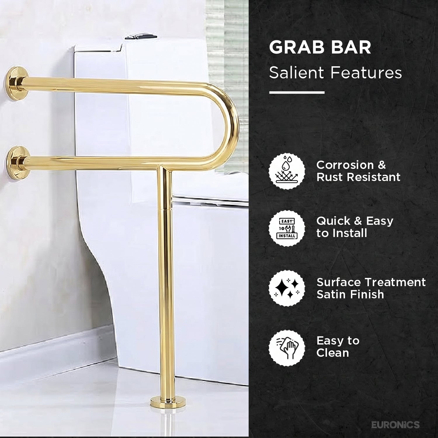Image of EGR03U-Shaped Stainless Steel Disabled Grab Bars for WC, Washbasin & Urinal Areas