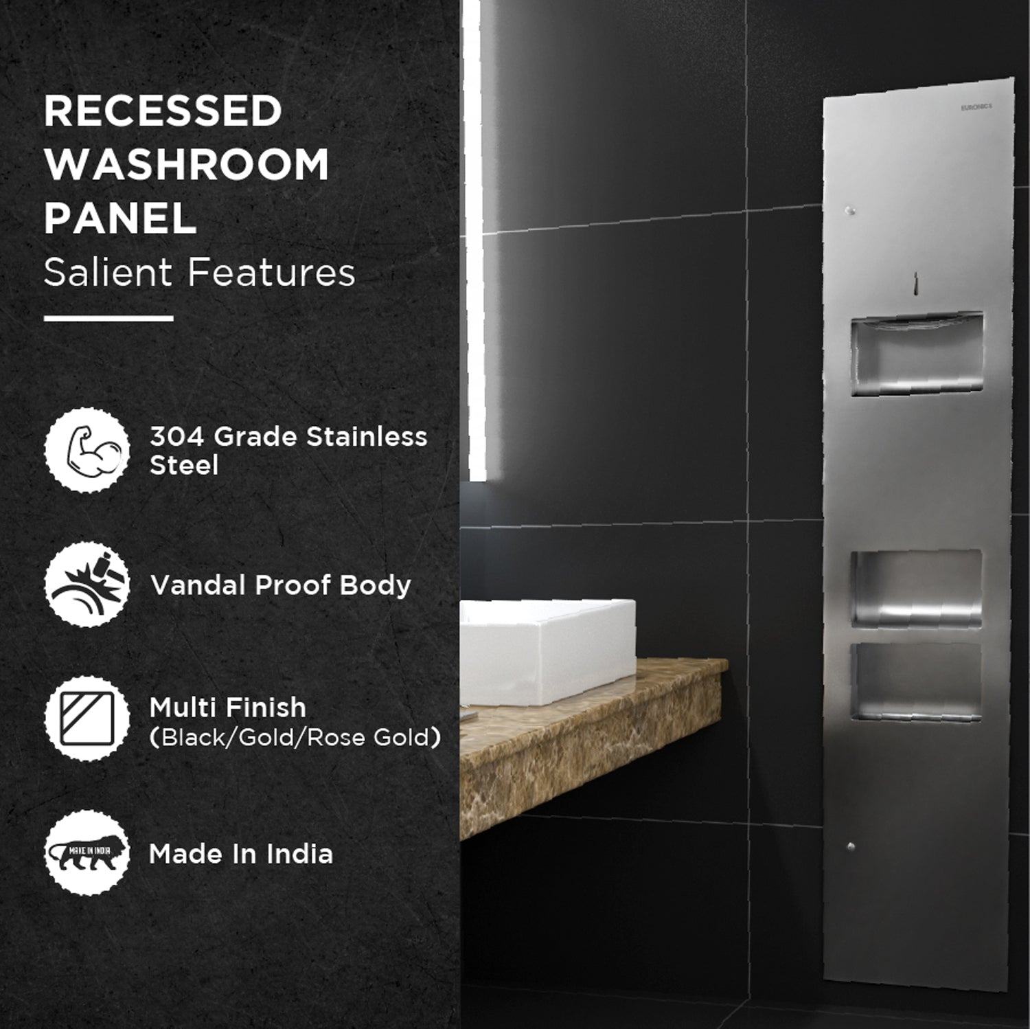 Image of KMR2N — Hand Dryer + Tissue Dispenser + Waste Receptacle Recessed All-in-One Hand Hygiene Station for Commercial Washrooms