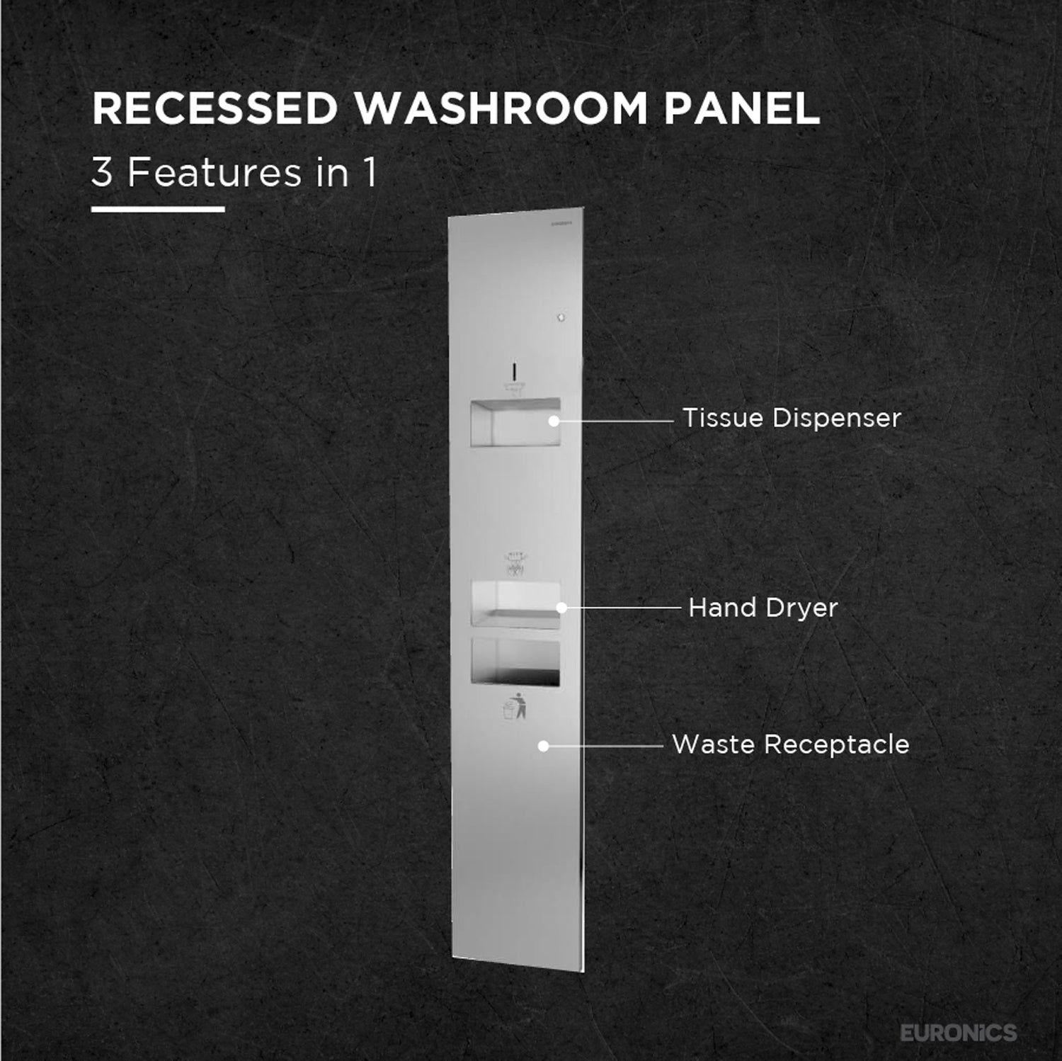 Image of KMR2N — Hand Dryer + Tissue Dispenser + Waste Receptacle Recessed All-in-One Hand Hygiene Station for Commercial Washrooms