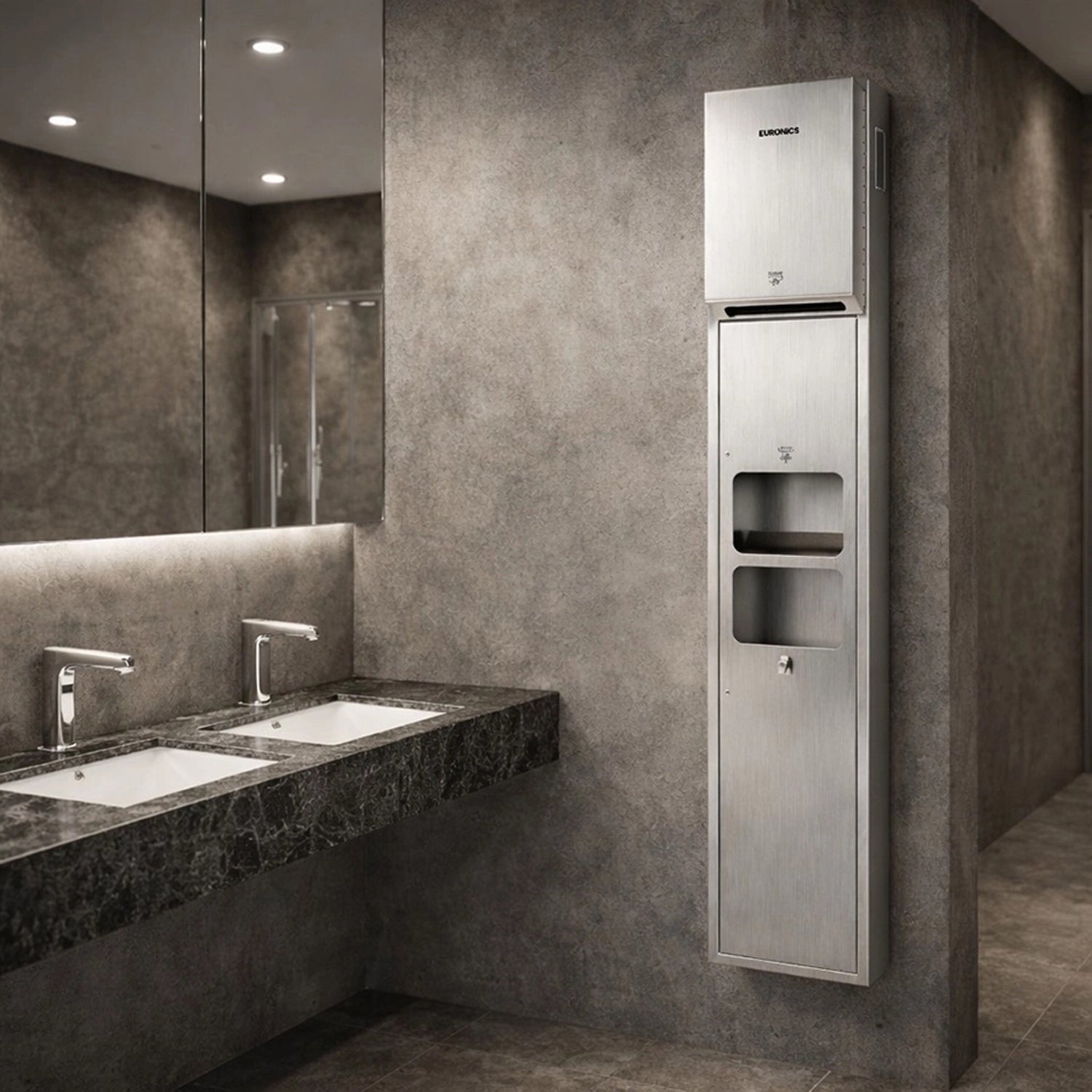 Image of KMR53AE — All-in-One Washroom Panel

Automatic Paper Roll Dispenser + Hand Dryer + Waste Receptacle