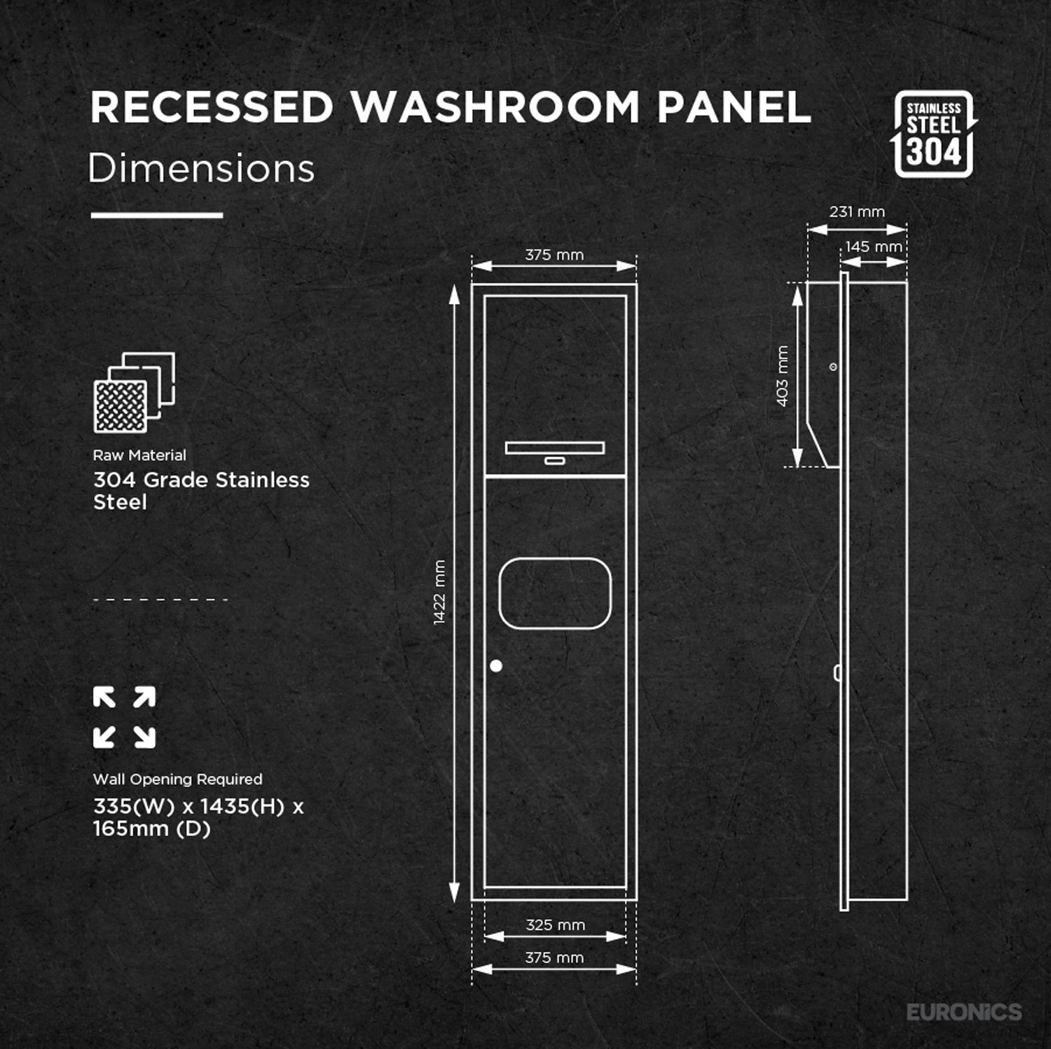 KPD14A — Recessed Automatic Paper Dispenser + Waste Bin