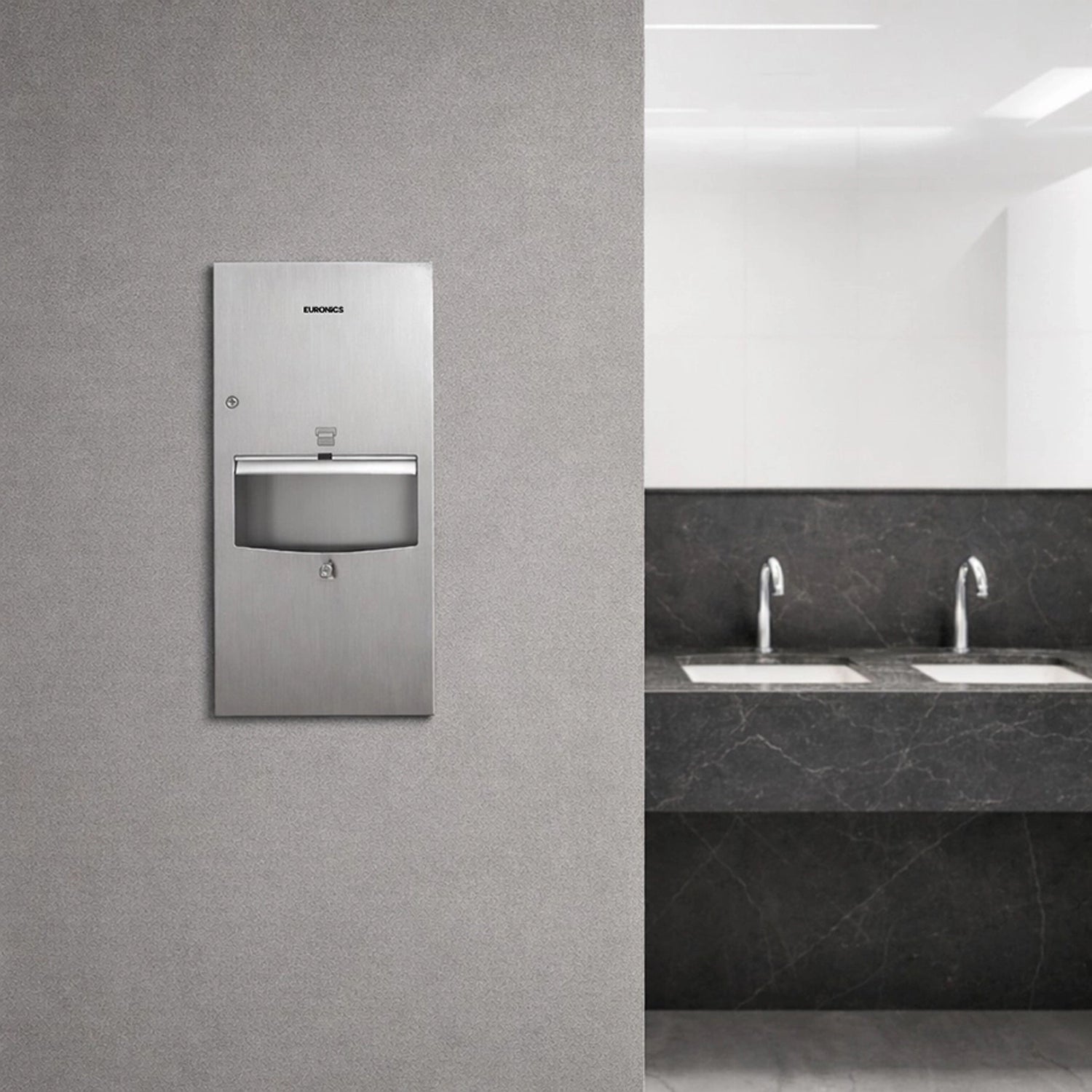 KPD3S — Tissue Dispenser + Waste Receptacle (Mini) Compact Recessed Paper Towel & Waste Management Unit for Premium Washrooms
