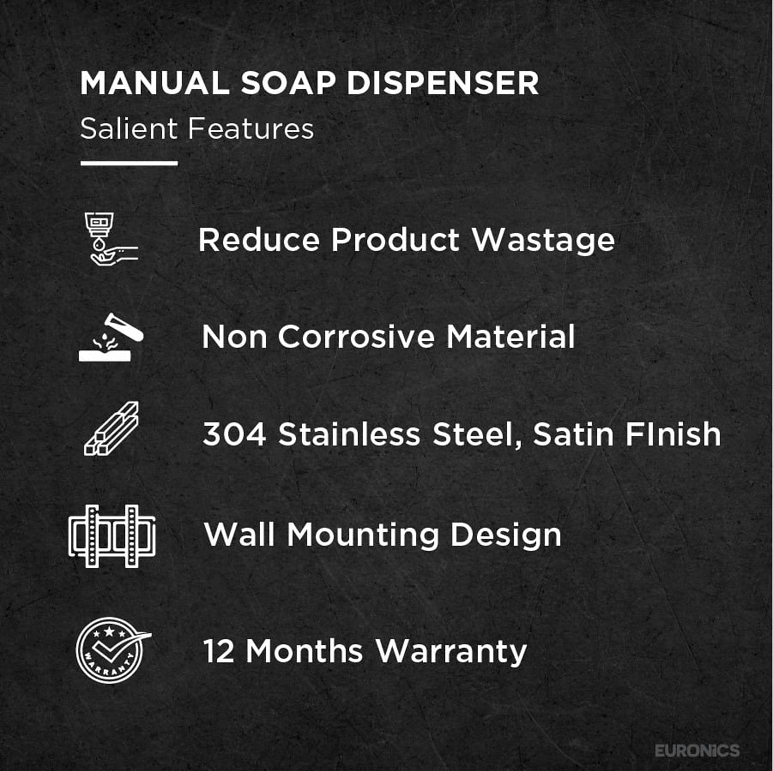 Image of ES15 Wall-Mounted Manual Soap Dispenser – 1000ml SS304