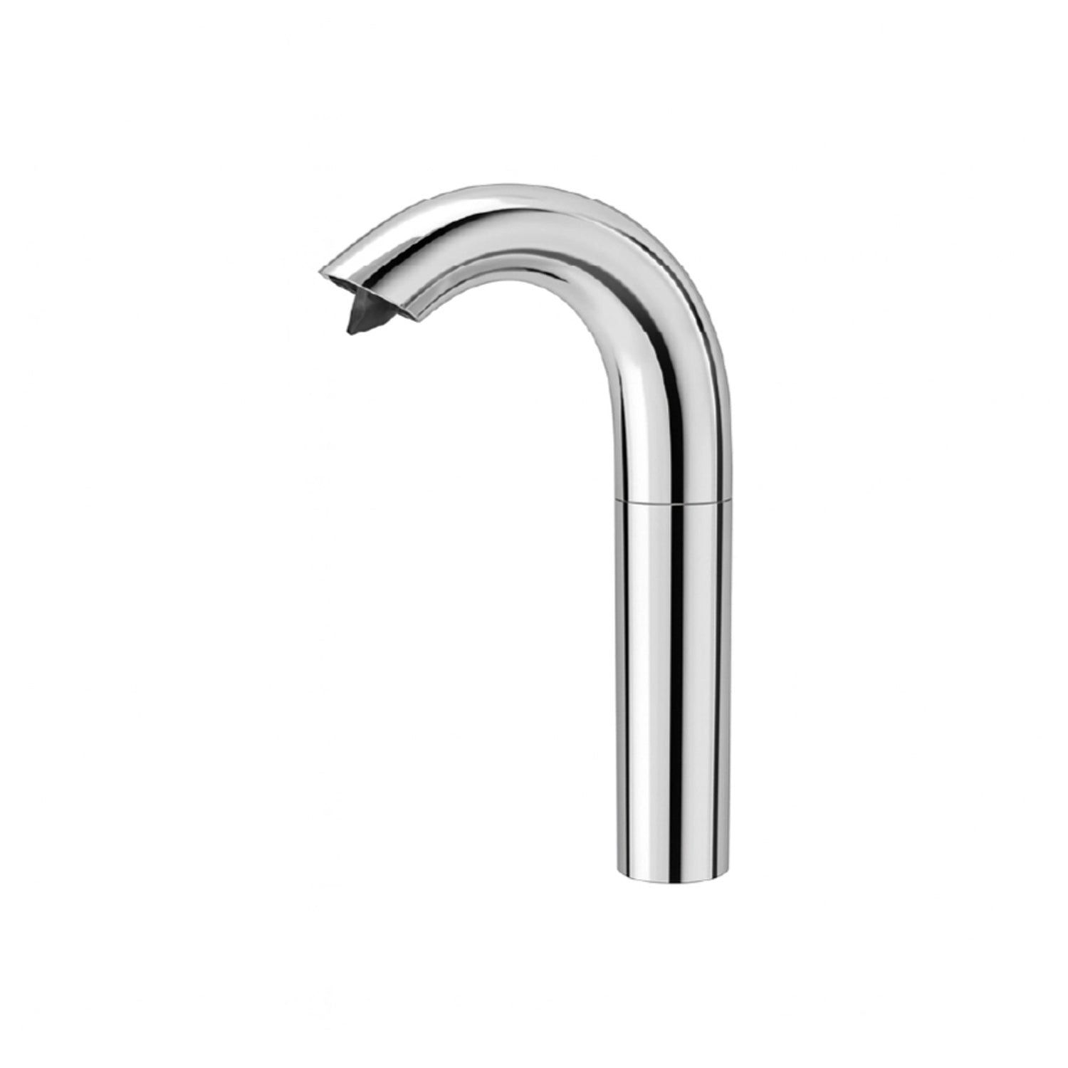 Image of Chrome bathroom faucet with curved spout for modern washroom hygiene and convenience