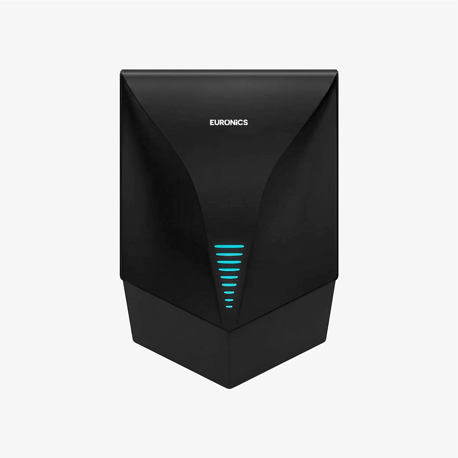 Euronics Industries PHD501 black ABS hand dryer with blue LED indicator lights