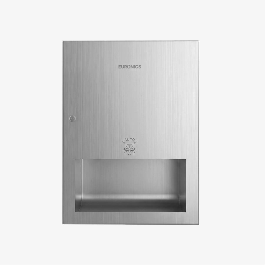 Image of Recessed stainless steel Euronics Industries hand dryer with automatic sensor