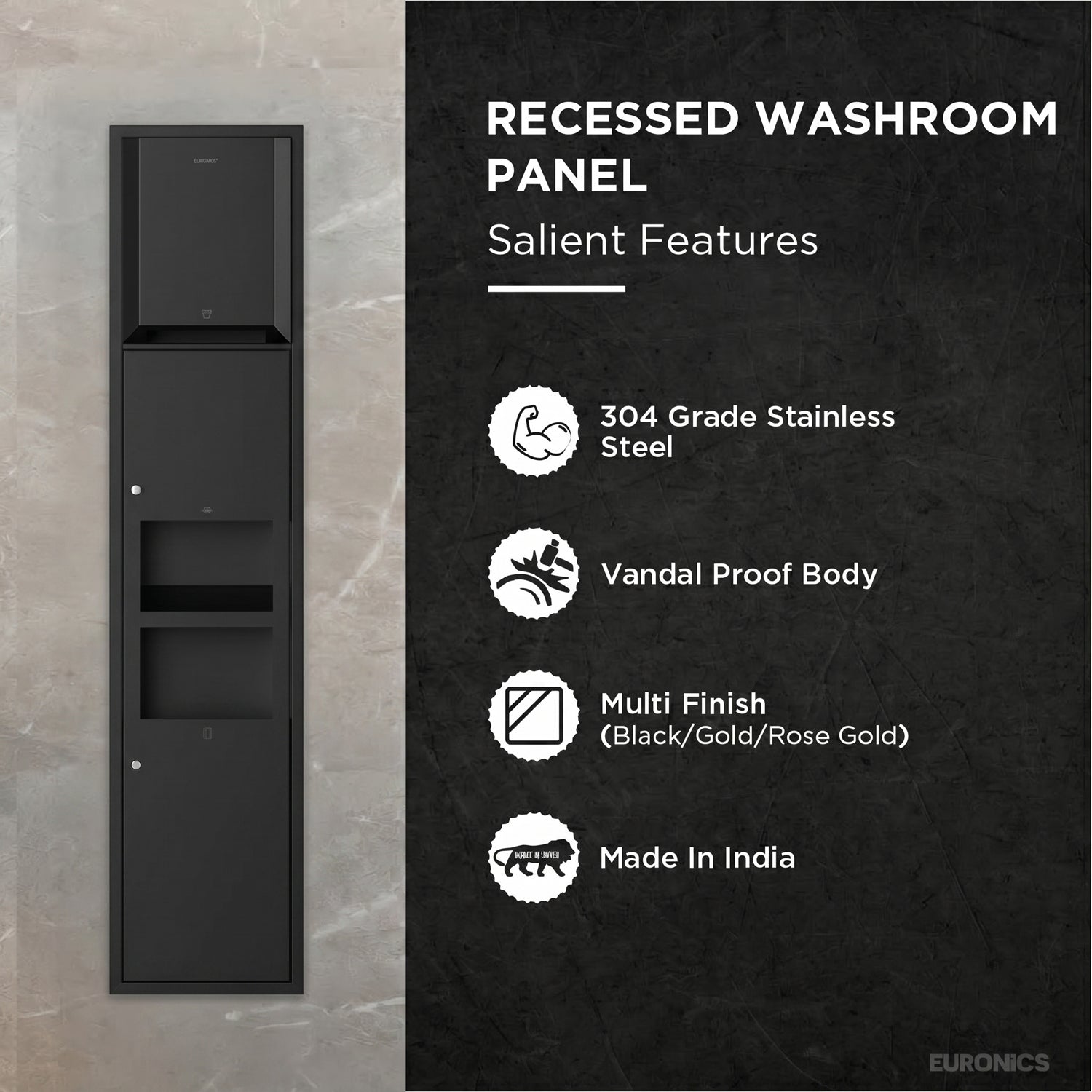 Image of Trimax R5— Recessed All-in-One Washroom Panel

Automatic Paper Roll Dispenser + Hand Dryer + Waste Receptacle